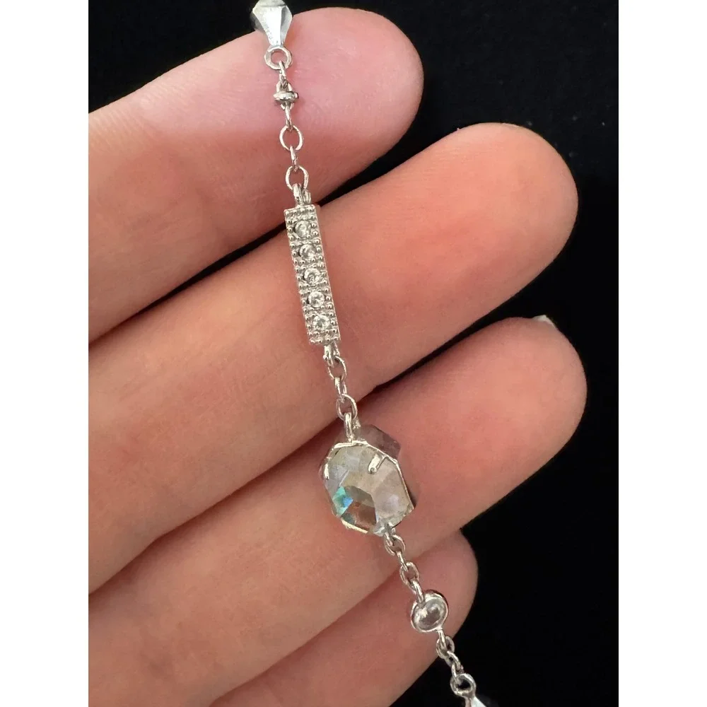 Kendra Scott Necklace Adjustable Silver Iridescent‎ Dichroic Glass Bolo Bead